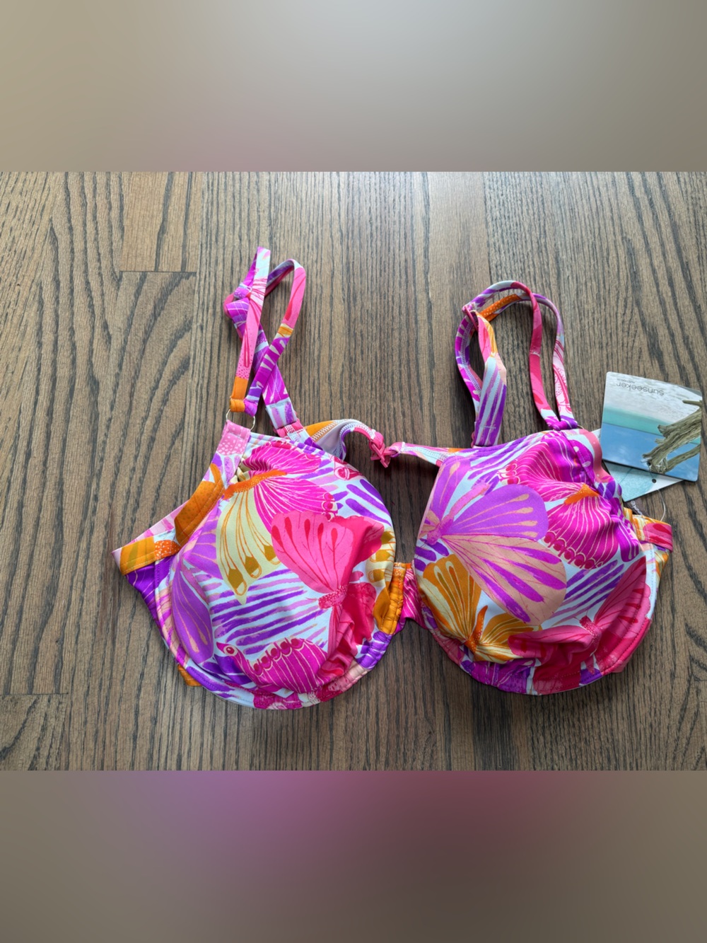 Vibrant Pink & Orange Butterfly-Print Underwire Bikini Top by Sunseeker